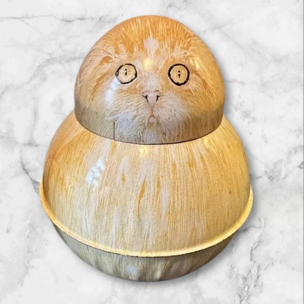 Vintage 1983 Cara Goldberg Marks roly poly cat tin Butce Enesco import Corp